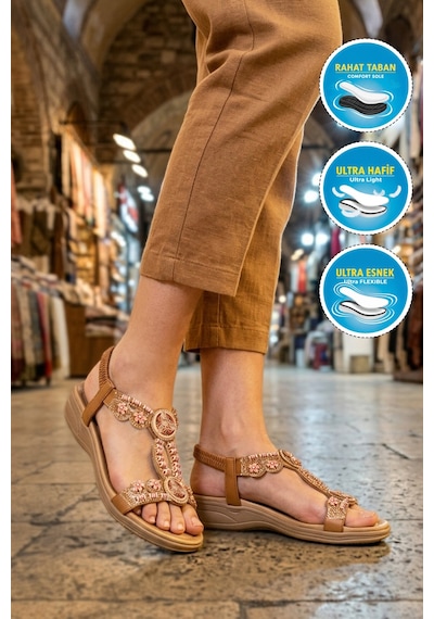 Ewoll 4053 Z Camel Kadın Sandalet