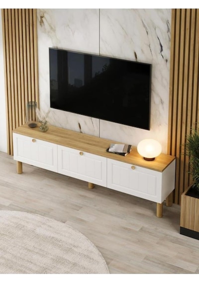 Kuzeylife Venaset Tv Ünitesi Ve Orta Sehpa Membran Kapak Safir Meşe - Beyaz