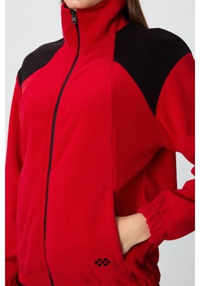Tommy Life Kırmızı Kalın Yumuşak Dokulu Dik Yaka Oversize Nakışlı Polar Kadın Sweatshirt - 97293 Kırmızı