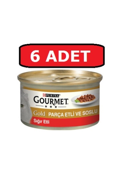 Gourmet Gold Parça Sığır Etli Soslu Konserve Yetişkin Kedi Maması 6 x 85 G
