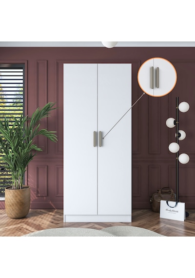 Rani Ba161 Gardırop 2 Kapaklı 2 Raflı Elbise Dolabı Beyaz