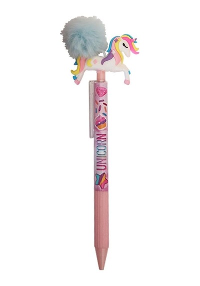 Unicorn Ponponlu Versatil Kalem Mavi 1 Adet Tek Boynuzlu Pompom 0,7 Uçlu Kalem Hediye Kalem Figürlü Sevimli Kalem