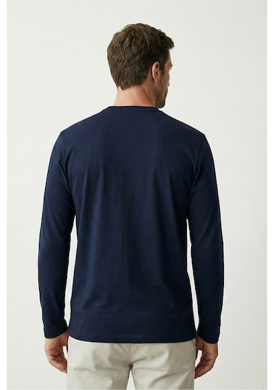 Elemge Pamuk Erkek Süprem Basic T-shirt Compact Penye Tok Kumaş Uzun Kollu Lacivert Sporcu Tişört Body 2XL