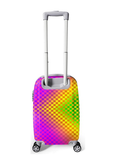 Coral High Renkli Dama Desenli Kabin Boy Valiz 50cm 16556 Neon Mercan - Su Yeşili