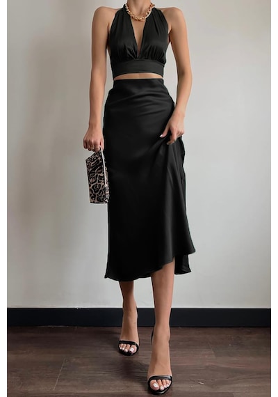 Madmext Mad Girls Siyah Saten Etek Mg1409-siyah Siyah