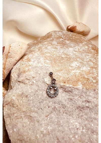 Gülen Sürat Halka Sallantılı Model Zirkon Taşlı Silver Stainless Steel Çelik Piercing Tragus Helix Gümüş