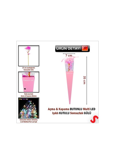 Kutulu Ve Led Işıklı Sonsuzluk Gülü, 35cm - Pembe