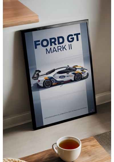 Ford Gt Mark Iı Siyah Ahşap Çerçeveli Poster, Dekoratif Araba Duvar Tablosu
