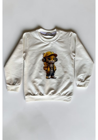 Minik Motion 3'lü Set Çocuk Baskılı 2 İplik Penye Sweatshirt Krem - Siyah