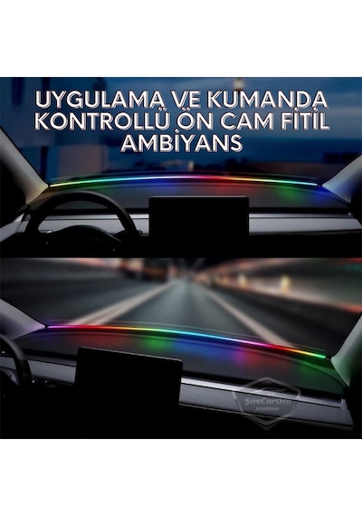 Universal Araç İçi App Ve Kumanda Kontrollü Ön Cam Fitil Ambiyans Rgb Atmosfer Cam Önü Ambiyans Led Neon Lamba Ses Yalıtım Fitili Usb Girişli Montajsız