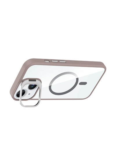 Apple iPhone Uyumlu 15 Kılıf Kamera Standlı Magsafe Destekli Şeffaf Arka Yüz Silikon Pazarplus Gri