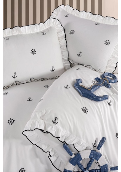 Uçkan Home %100 Pamuk Fırfırlı Çift Kişilik Nevresim Seti Ekru --UH-00059