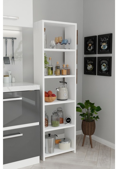 Alpaevmobilya 150 Cm 5 Raflı Ahşap Açık Mutfak Dolabı Çok Amaçlı Organizer Raf Baharatlık Ve Kahve Köşesi Dolabı Beyaz Alpaevmobilya 150 Cm 5 Raflı Ahşap Açık Mutfak Dolabı Çok Amaçlı Organizer Raf Baharatlık Ve Kahve Köşesi Dolabı Beyaz