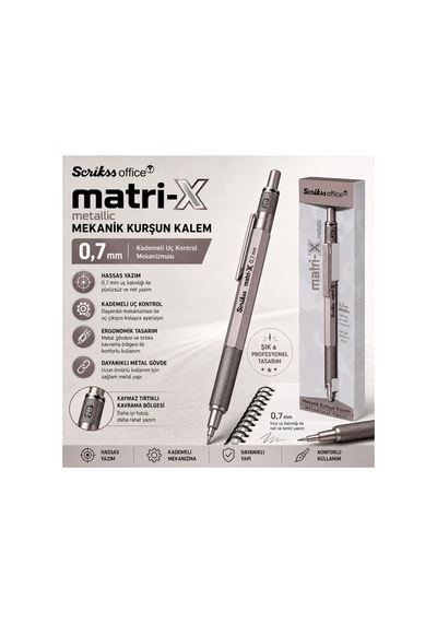 Matrix 0.7 Versatil Kalem Metalik Gri