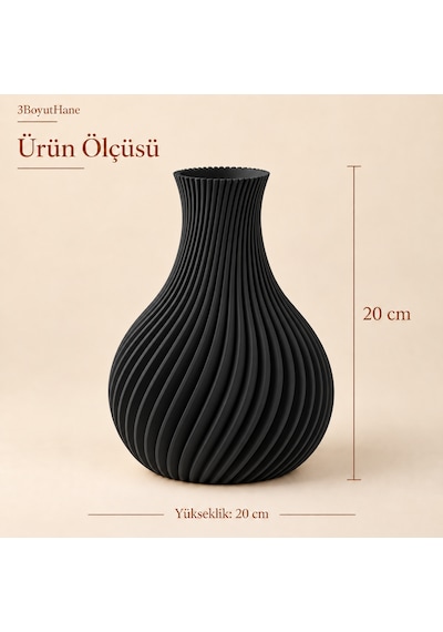 Sarmal Tasarım Dekoratif Vazo 20 Cm Kuru Ve Yapay Çiçek Vazosu Siyah