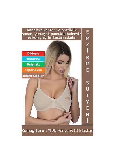 Wintoup Toparlayıcı Rahat Tam Kalıp Dikişsiz Balensiz Nefes Alabilir Yumuşak Pamuklu Penye Emzirme Sütyeni Ten