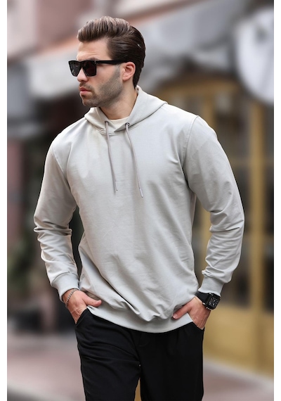 Madmext Boyalı Gri Kapüşonlu Erkek Sweatshirt 7069 Gri