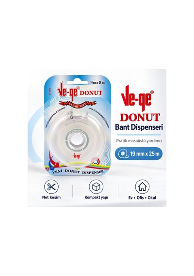 Donut Şeffaf Bant Dispenseri 19 Mm X 25 M 1 Adet