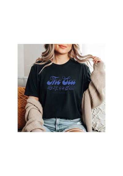 Herkesemoda The Sea Baskı Detaylı Basic T-shirt Siyah