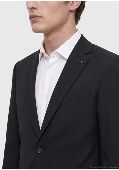 Ramsey Siyah Düz Modern Fit %100 Yün Takım Elbise