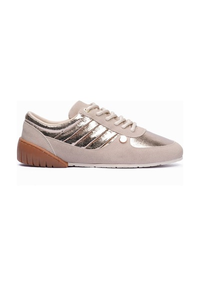 Kadın Süet Sneaker Gold Metalik Detaylı Günlük Spor Ayakkabı Telora Bej Gold Altın