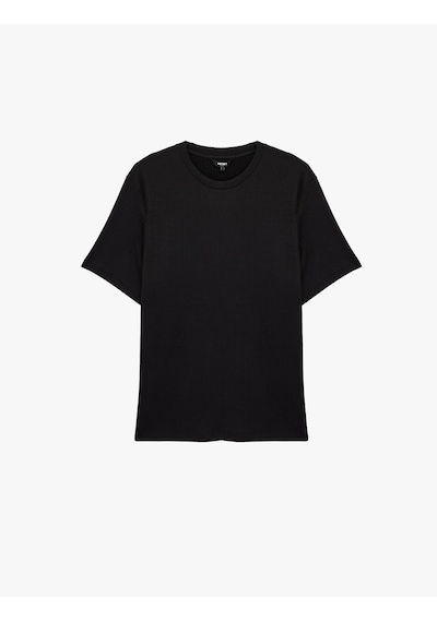 Koton Regular Fit Dokulu Kısa Kollu Basic Bisiklet Yaka Tişört Siyah 6sam10054mk Siyah