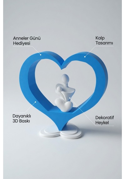 3d Baskı Anne Ve Çocuk Figürlü Kalp Tasarım Dekoratif Biblo Anneler Günü Özel Hediye Masaüstü Süs Obje