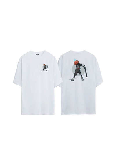 Thewert Unisex Gangster Pumpkin Ön Arka Baskılı Beyaz Oversize T-shirt