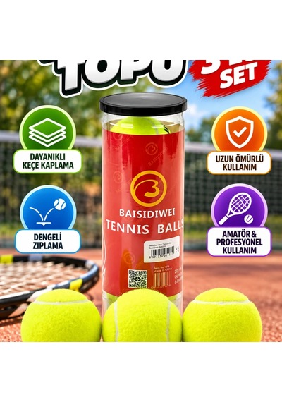 3 Lü Tenis Topu Seti Dayanıklı Keçe Kaplama Ve Dengeli Zıplama