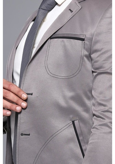Wessi Yan Torba Cep Slim Fit Gri Ceket Gri