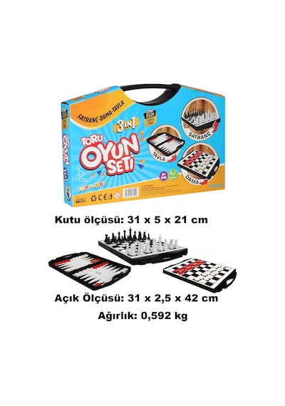 Toru 3 İn 1 Çantalı Oyun Seti Satranç-dama-tavla