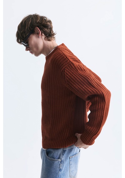 Vamos Oversize Basic Triko Kazak Kiremit