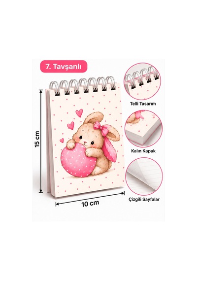 Tavşanlı Model-15 10 Cm Spiralli Bloknot 40 Yaprak 80 Sayfa Çok Renkli