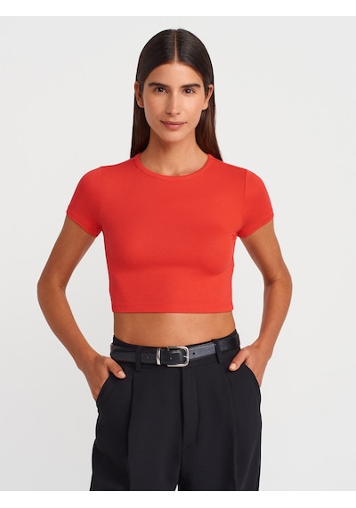 Dilvin 31104 Modal Crop Top-kırmızı Kırmızı