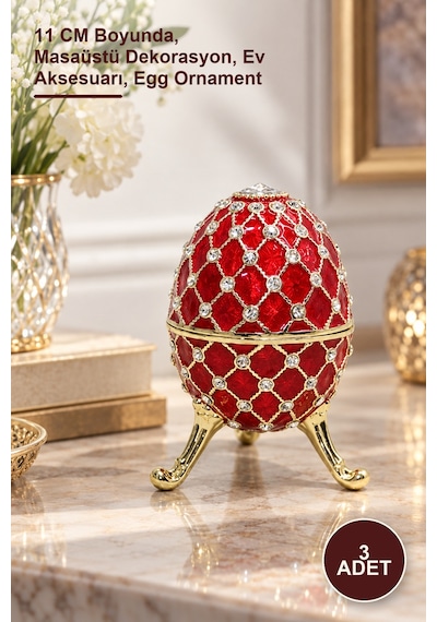 3 Adet Dekoratif Yumurta Figür 11 Cm Boyunda, Masaüstü Dekorasyon, Ev Aksesuarı, Egg Ornament