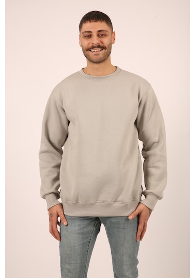 Baskılı İçi Yumuşak Tüylü Sweatshirt Açık Gri