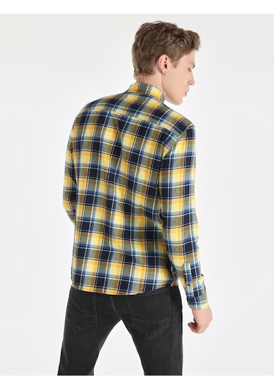 Colin's Colins Slim Fit Kareli Lacivert Erkek Uzun Kol Gömlek Cl1065569 Lacivert