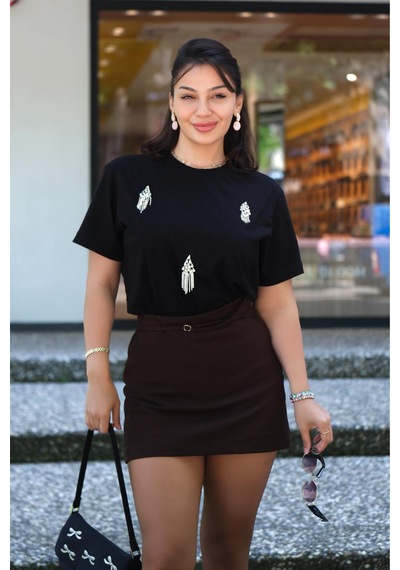 Gigi Wardrobe Crystal Tişört Siyah Siyah
