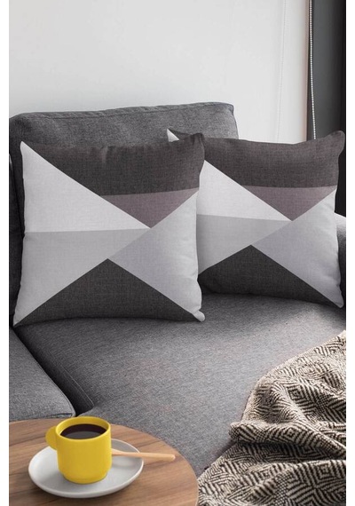 Gri Geometrik Desen Çift Taraf Yastık Kırlent Kılıfı Krl347n11
