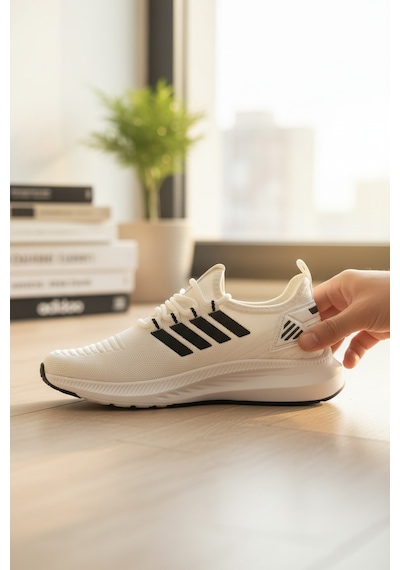 Enoch Ortopedik Ultra Hafif Şeritli Fileli Çoraplı Sneaker Spor Ayakkabı Beyaz - Siyah Enoch Ortopedik Ultra Hafif Şeritli Fileli Çoraplı Sneaker Spor Ayakkabı Beyaz - Siyah
