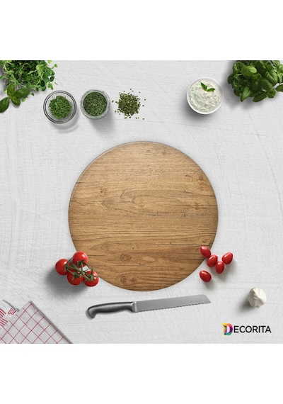 Decorita Cam Kesme Tahtası Cam Kesme Tablası Retro Ahşap Görünümlü Çap 32 CM