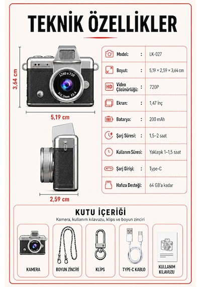 Solvis Mini Dijital Kamera Retro Tasarım Hd Video Selfie Çekim 180 Döndürülebilir Ekran Taşınabilir Kamera