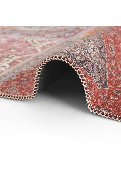 Cool Halı Patchwork Kırmızı Kiremit Vintage Eskitme Bohem Şönil İnce Halı Salon Oturma Odası Halısı
