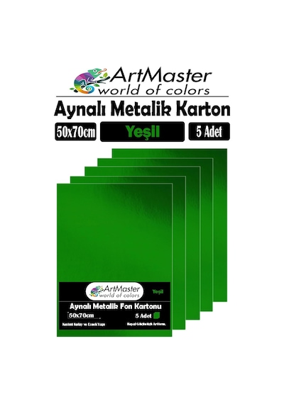 Yeşil Renkli 50x70 Metalik Aynalı Fon Kartonu 5 Adet 1 Paket Artmaster Metalik Aynalı Fon Kartonu
