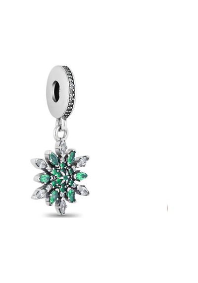 Fubena Yeşil Taşlı Kar Tanesi Sallantılı Charm Gümüş