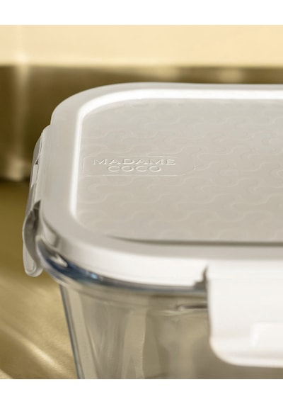 Madame Coco Modena Dikdörtgen Kapaklı Borosilikat Cam Saklama Kabı - Ekru - 1500 Ml 8684427217054 Ekru