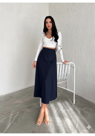 Ozy Fashion Kadın Süet Kloş Etek Lacivert