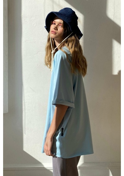 Madmext Mavi Oversize Basic Kadın Tişört-mavi Mavi