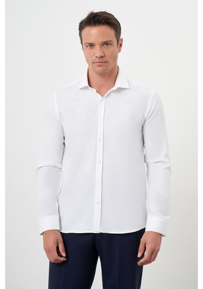 Morven Erkek Beyaz Pamuk Baskılı Desenli İtalyan Yaka Slim Fit Gömlek 24mc004101600 Beyaz