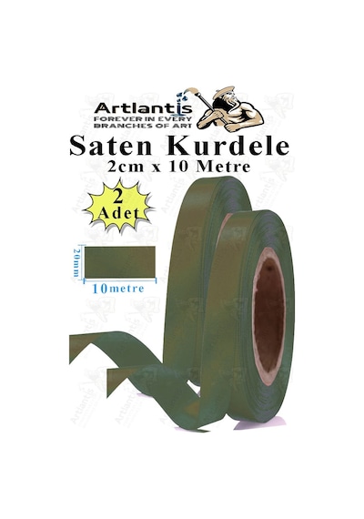 Haki Yeşil Kurdele Saten 2 Cm 10 Metre 2 Adet Saten Kurdela Parlak Hediye Ve Süsleme Şeridi Süs Paketleme Çiçek Saç El